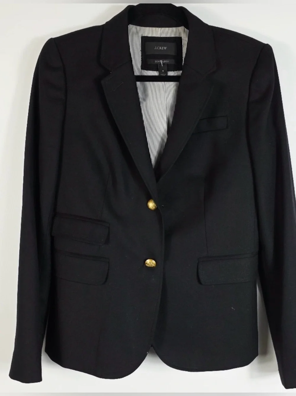 J.Crew Schoolboy Blazer Black Wool with Gold Crest Buttons Size 6